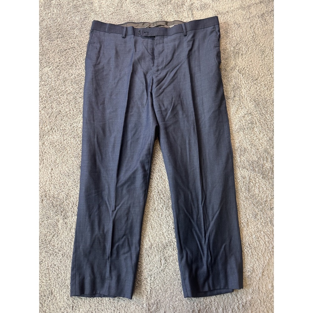 Linea Uomo Mens Performance Suit Pants 40 Blue Wool Blend Stretch
